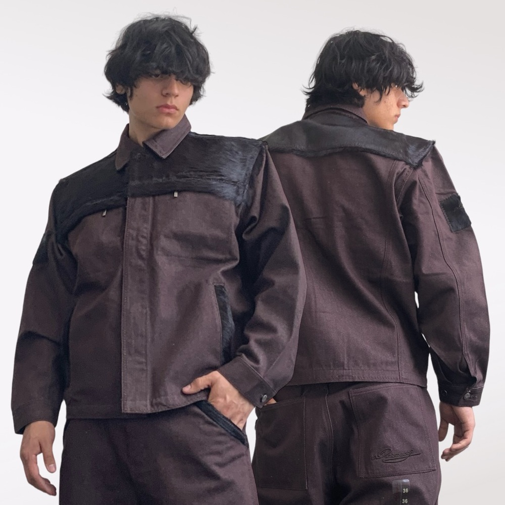 Men's Davoucci Brown Pony Hair Denim Jacket